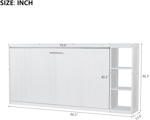 Full Murphy Bed with Storage Shelves, White Z979