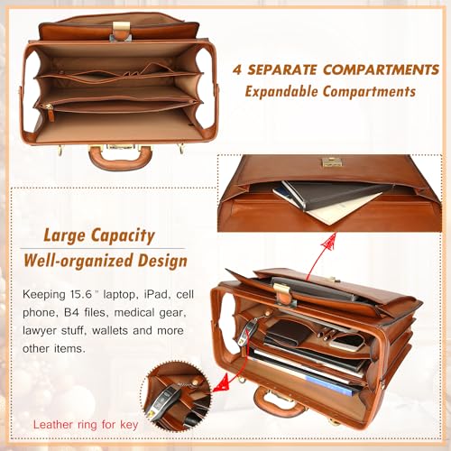 Banuce Vintage Leather Briefcase for Men with Lock 15.6 Inch Laptop Bag T785
