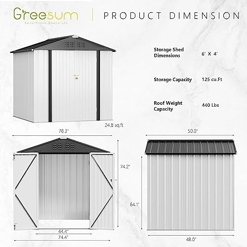 Greesum Outdoor Storage Shed 6 x 8 ft Metal Garden Utility Tool Shed with Lock, Brown U409