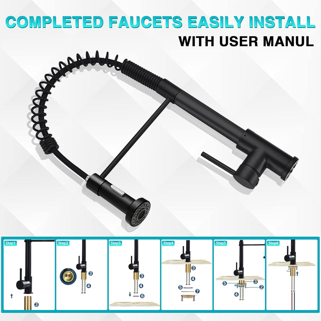 Kitchen Faucet with Pull Down Sprayer, 304 Stainless Steel, Matte Black J994