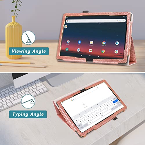 DMLuna Folio Leather Case for Onn 10.1 Tablet 2022 Gen 3, Glitter Rose L180
