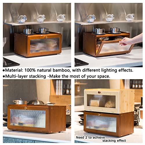 Bamboo Bread Box for Kitchen Countertop with Window, Brown J60645