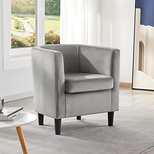 Yaheetech Velvet Accent Chair, Modern Upholstered Barrel Chair, Olive Green J55628