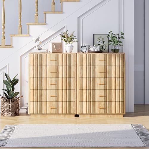 Fluted 5 Drawers Dresser for Bedroom, Wooden Tall Storage, Walnut L1075