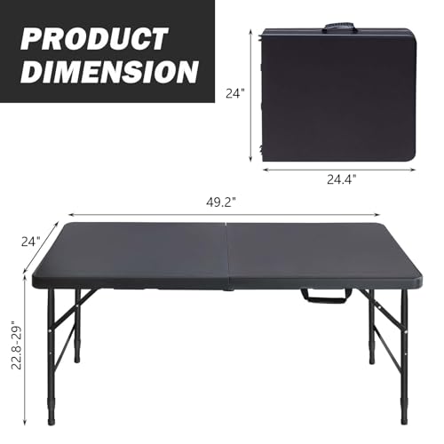 4FT Portable Folding Table with Handle and Steel Legs, White T595105