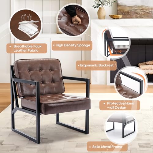 COLAMY Mid Century Modern Accent Chair Set of 2, Faux Leather, Black S4169