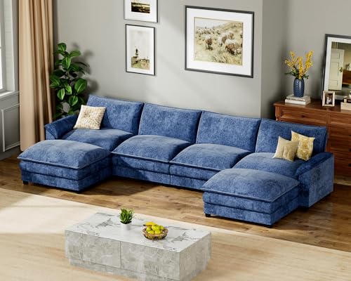 Homall 119" Modular Sectional Sofa with Reversible Ottoman, Light Grey V97154