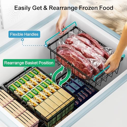 iSPECLE Freezer Organizer Bins 2 Pack, Expandable Stackable for Chest Freezer, Black R10570