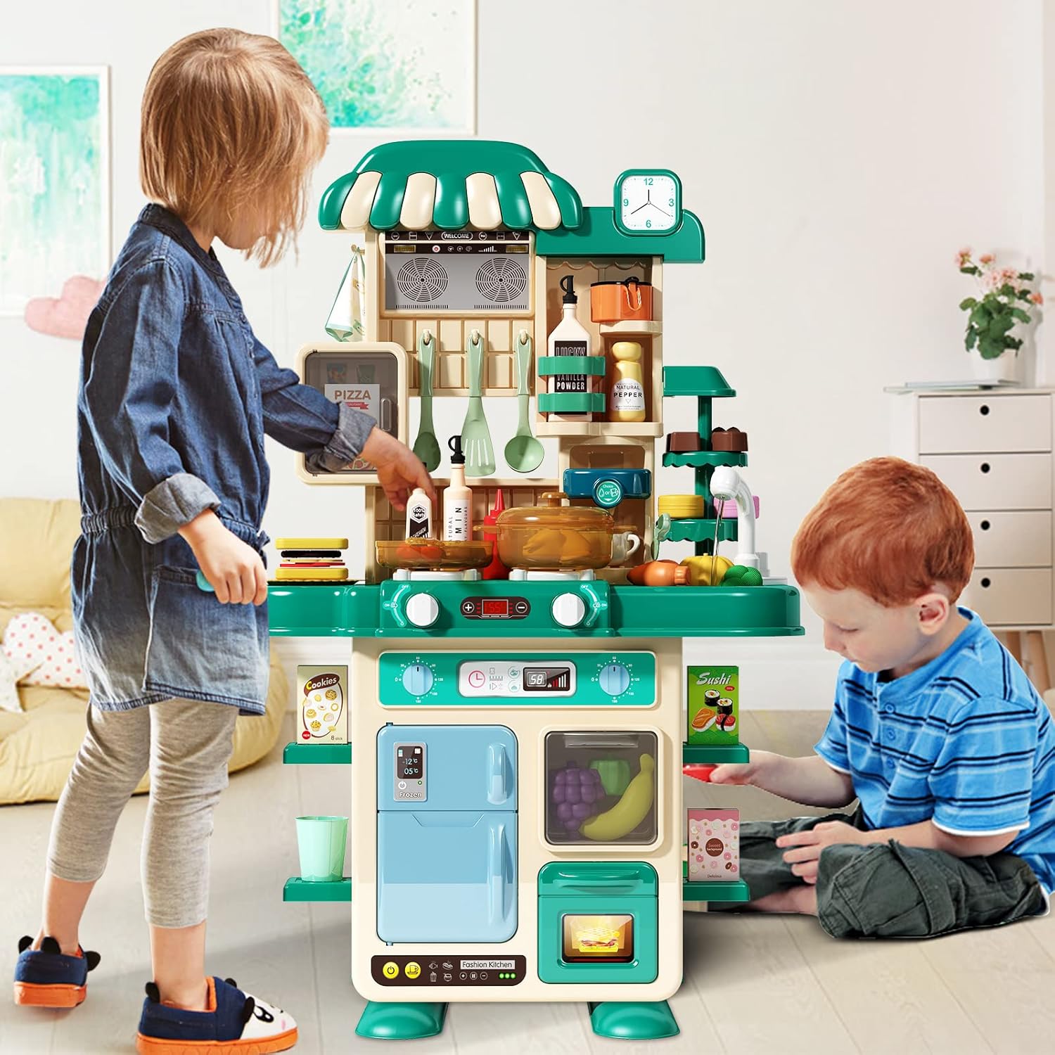 Deejoy 50Pcs Kitchen Playset with Chef's Uniform for Toddlers (Green) E718631