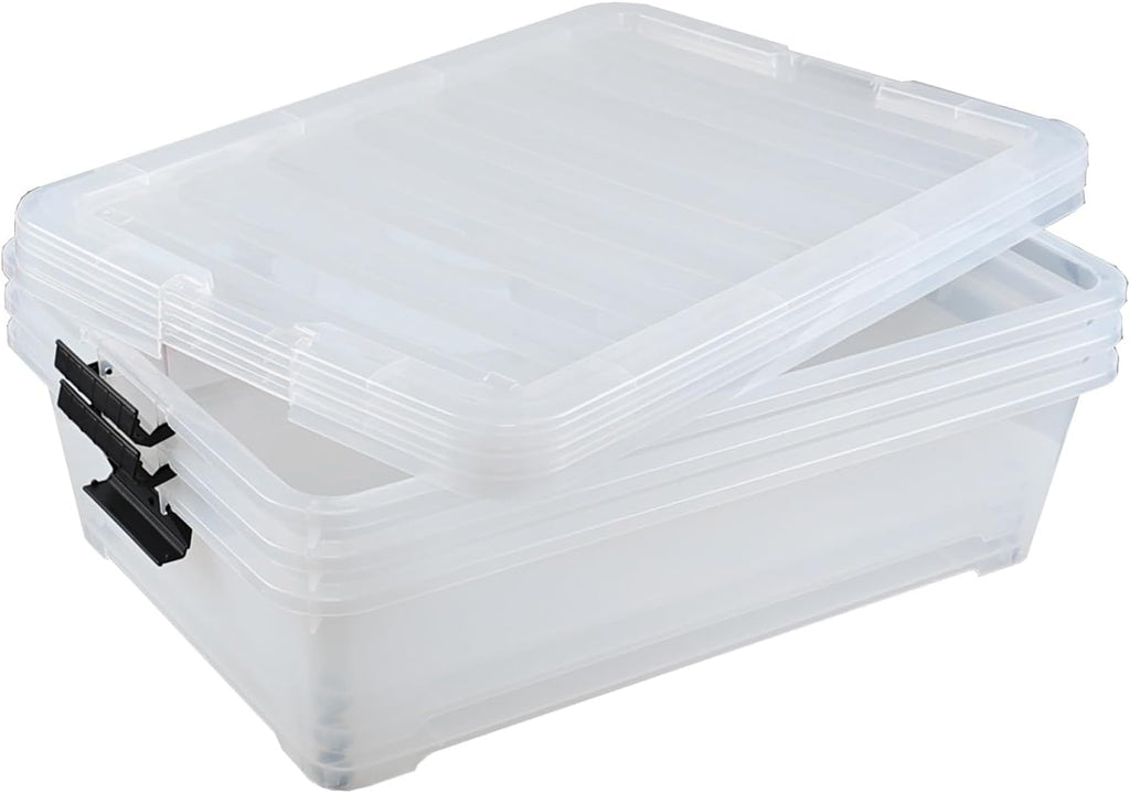 3 Pack Clear Plastic Under Bed Storage Bins with Wheels and Lids S21761