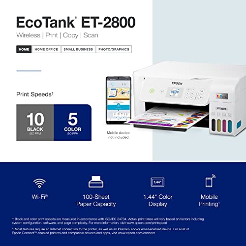 Epson EcoTank ET-2800 Wireless All-in-One Supertank Printer with Scan and Copy, White Y542