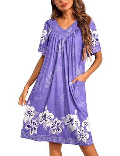 Ekouaer Womens House Dress Floral Print Nightgown with Pockets Mumu Dress
