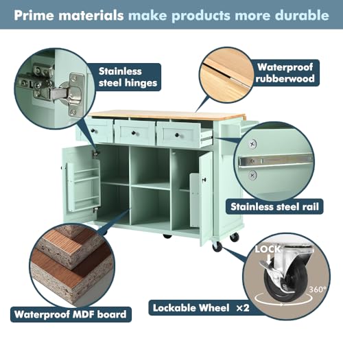 Rolling Kitchen Island on Wheels with Storage, Drop Leaf, White B725817