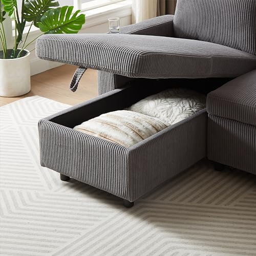 L-Shaped Pull Out Sleep Sofabed with Storage Chaise, Chenille Upholstered X30892