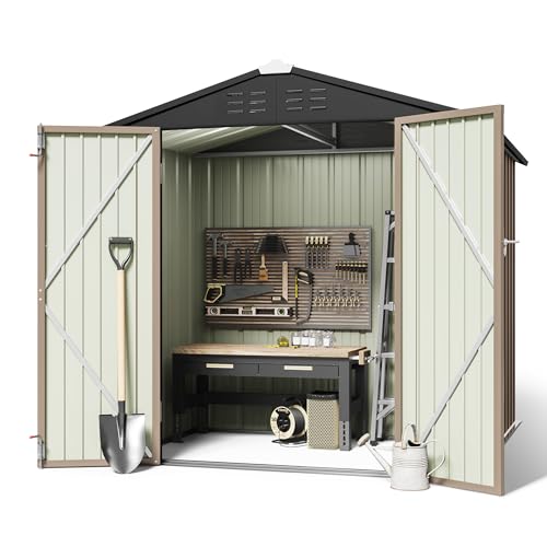 Greesum Outdoor Storage Shed 6 x 8 ft Metal Garden Utility Tool Shed with Lock, Brown U409