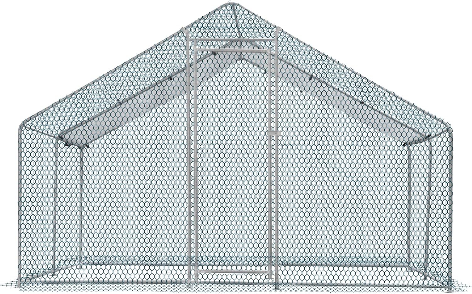 Large Metal Chicken Coop 13 x 10 ft Walk-in Poultry Cage with Waterproof Cover N27621