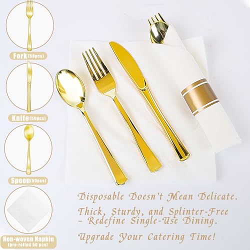 Zcaukya Gold Plastic Dinnerware Set for 50 Guests Z995447