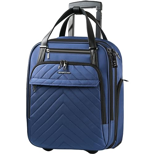 VANKEAN Carry On Underseat 16-inch Multi-functional Underseater Lightweight Overnight Suitcase with Wheels Roller Case for Women Men Travel Business, Black