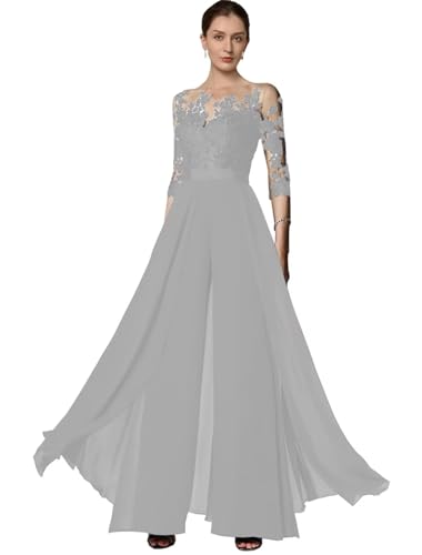 Wedding Guest Jumpsuits Lace Appliques PantSuits Chiffon Mother of The Bride Outfit Sets Evening Party Gowns