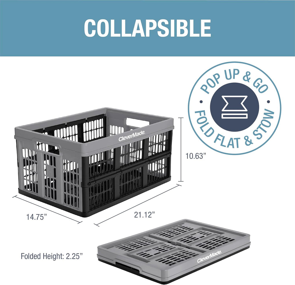 CleverMade Collapsible Utility Crate, Stone, 3PK - 45L Stackable Storage Bins P330