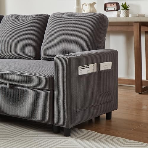 L-Shaped Pull Out Sleep Sofabed with Storage Chaise, Chenille Upholstered X30892