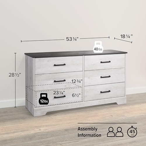 Prepac Rustic Ridge Farmhouse 6-Drawer Double Dresser, Brown X6434