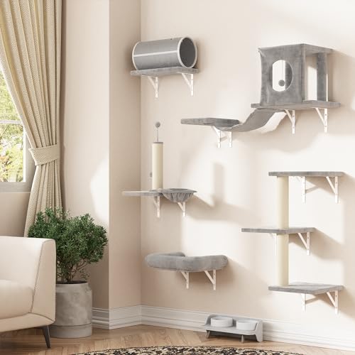 NUNU LAB Wall Mounted Cat Climber Set with House, Tunnel, Scratcher, Black M305