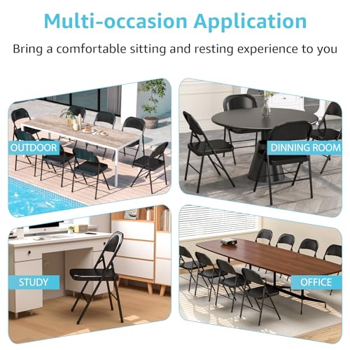 Folding Chairs with Padded Cushion and Back, 4 Pack, Black Q60523