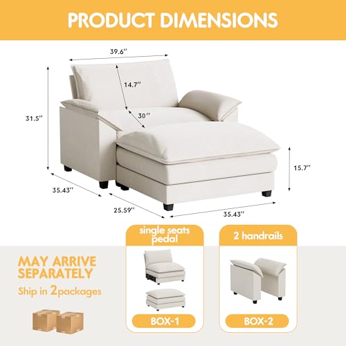 Homall 119" Modular Sectional Sofa with Reversible Ottoman, Light Grey V97154