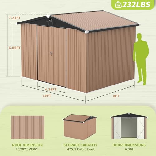 Metal Storage Shed 10x12 Outdoor Building with Lockable Doors T60989