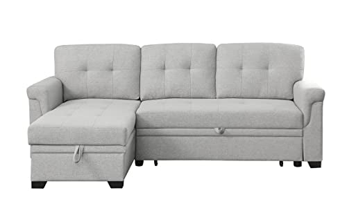 L-Shaped Pull Out Sleep Sofabed with Storage Chaise, Chenille Upholstered X30892