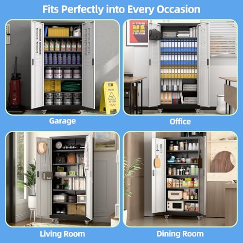 Aobabo 73''H Metal Garage Storage Cabinet with Wheels, Black S572804