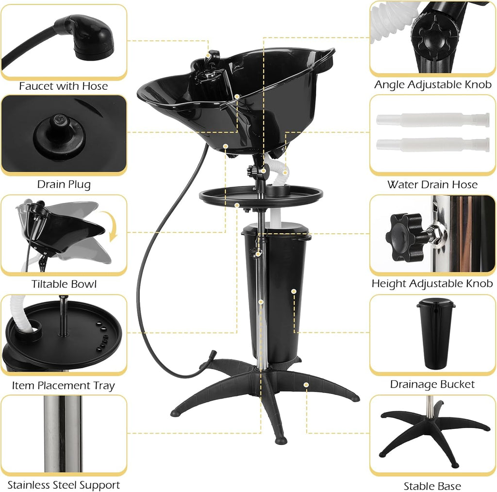 Dyna-Living Portable Shampoo Bowl Salon Basin Sink with Adjustable Height Z244005