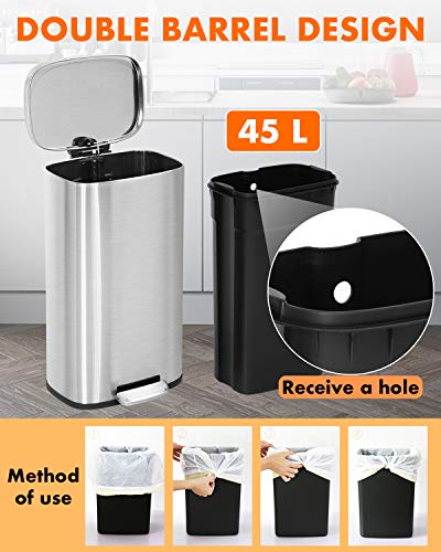 FDW Trash Can 60L Stainless Steel Step Trash Can with Inner Buckets X806667