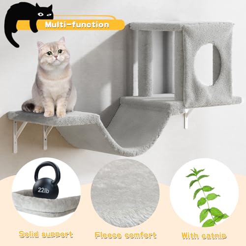 NUNU LAB Wall Mounted Cat Climber Set with House, Tunnel, Scratcher, Black M305