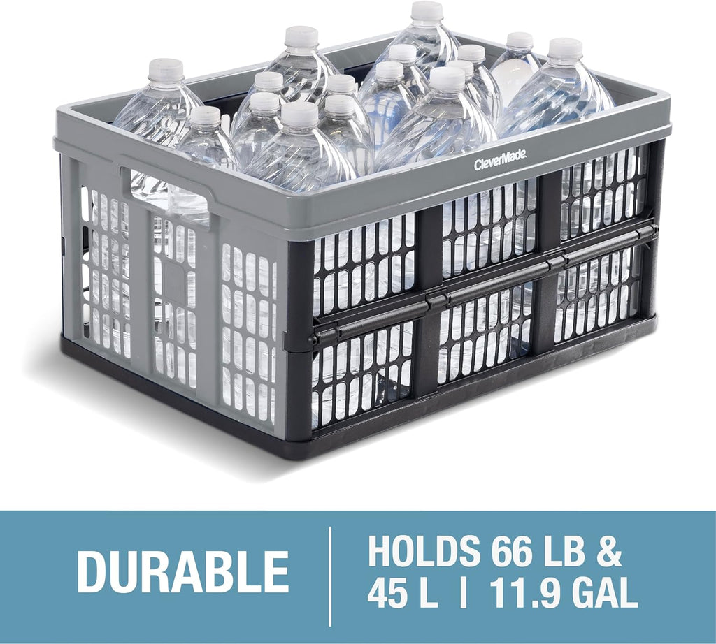 CleverMade Collapsible Utility Crate, Red, 45L, Stackable Plastic Storage Bin W43394