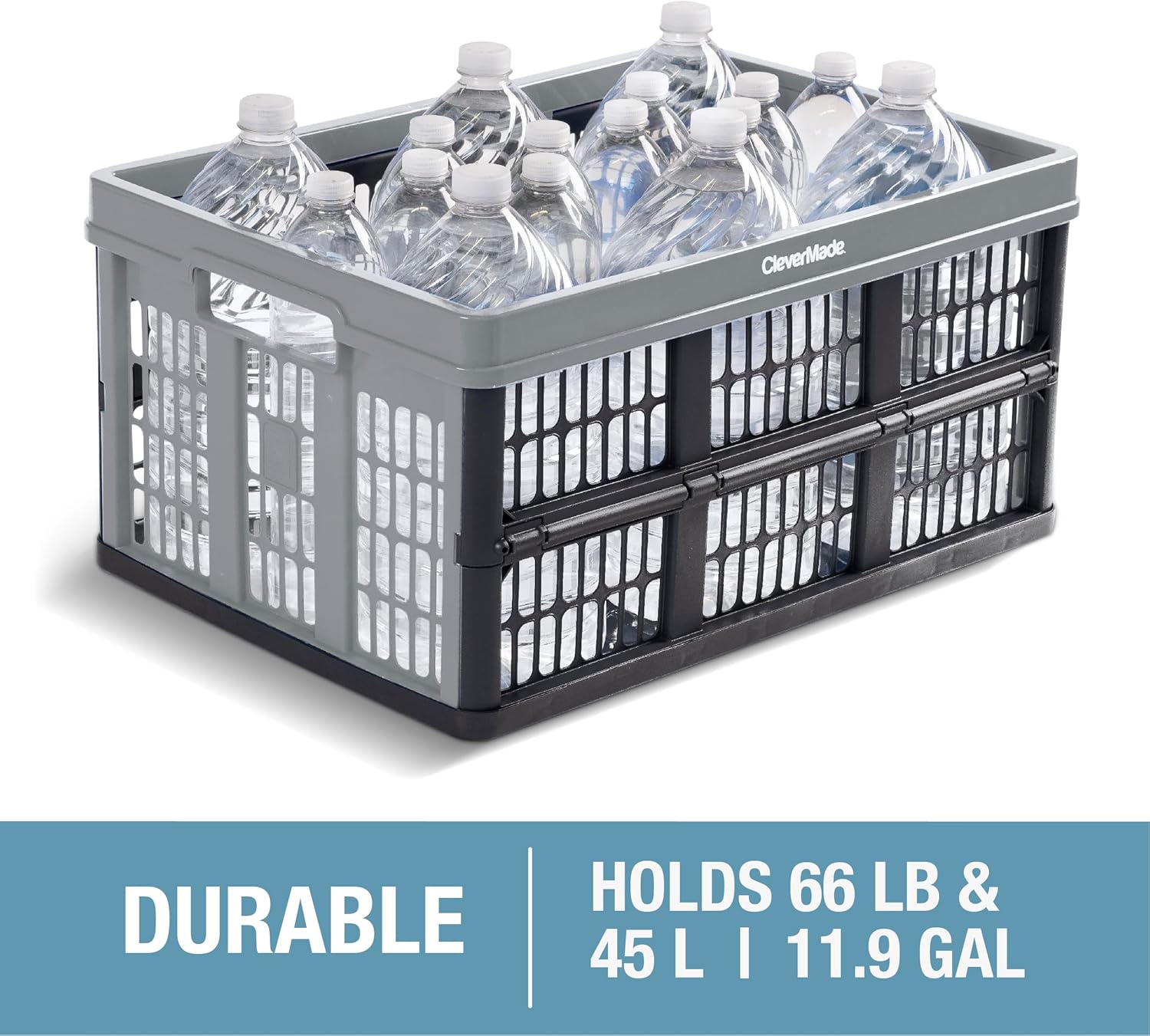 CleverMade Collapsible Utility Crate, Red, 45L, Stackable Plastic Storage Bin W43394