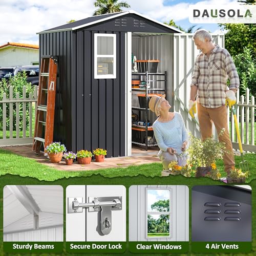 10x10 FT Outdoor Metal Storage Shed with Lockable Doors, Grey Q804763