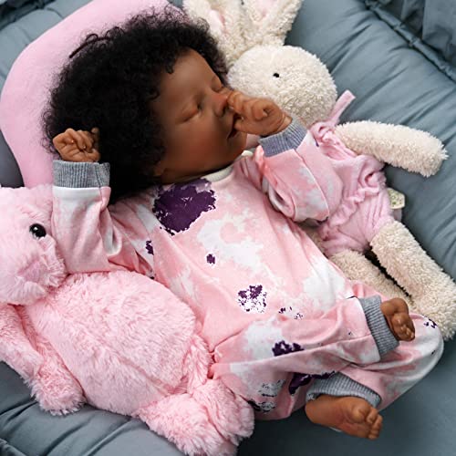JIZHI Lifelike Reborn Baby Doll Black 17Inch with Cloth Body & Feeding Kit D4907