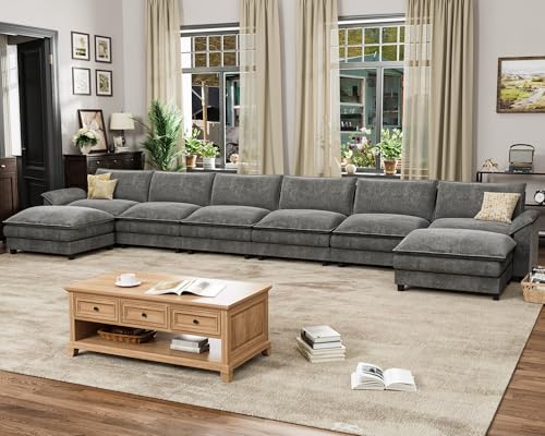 Homall 119" Modular Sectional Sofa with Reversible Ottoman, Light Grey V97154