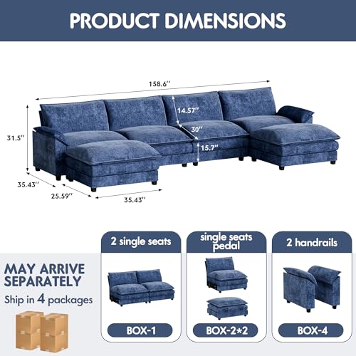 Homall 119" Modular Sectional Sofa with Reversible Ottoman, Light Grey V97154