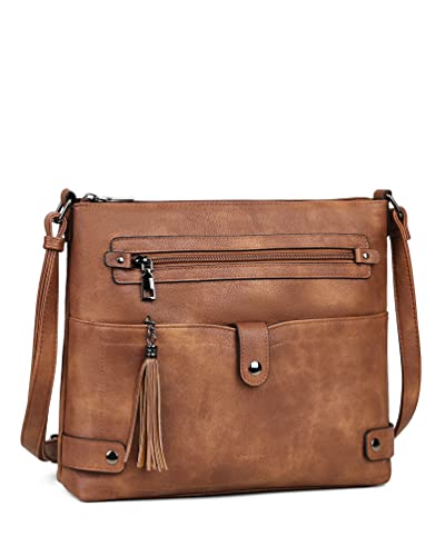 FADEON Large Crossbody Purses for Women Leather Multi Pocket Shoulder Bag W539945