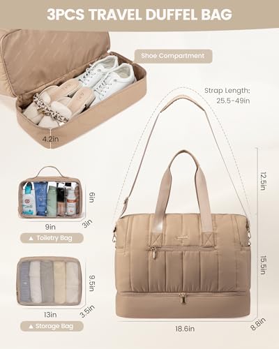 LOVEVOOK Travel Duffle Bag for Women with Shoe Compartment, 42L Carry On Overnight Bag V703