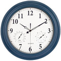 Outdoor Clocks Waterproof, 18 in Large Outdoor Clock for Patio w/Thermometer Hygrometer, Silent Battery Operated Decorative Vintage Wall Clock for Living Room/Bathroom/Pool, Navy Blue