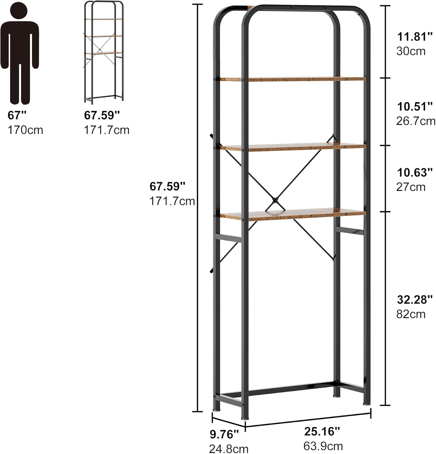 SogesPower 4-Tier Over The Toilet Storage Rack 68 inch Freestanding Bathroom Shelf, Brown I7615