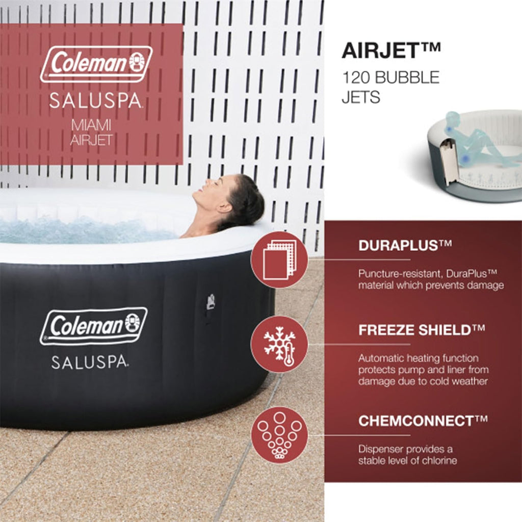 Coleman 4 Person Inflatable Portable Hot Tub with 60 Air Jets, Black N51602