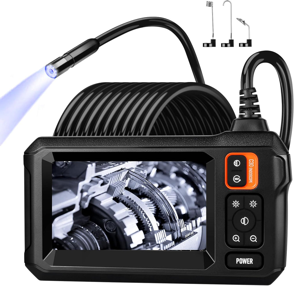 Industrial Endoscope Borescope Camera with Light, 4.3'' LCD Screen HD Digital Snake Camera Handheld Waterproof Sewer Inspection Camera with 8 LED Lights, 16.5FT Semi-Rigid Cable