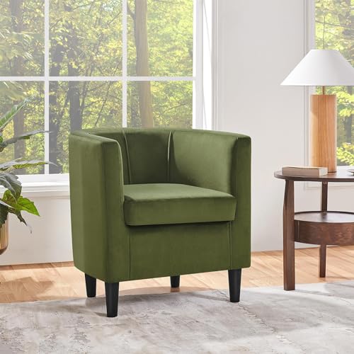 Yaheetech Velvet Accent Chair, Modern Upholstered Barrel Chair, Olive Green J55628