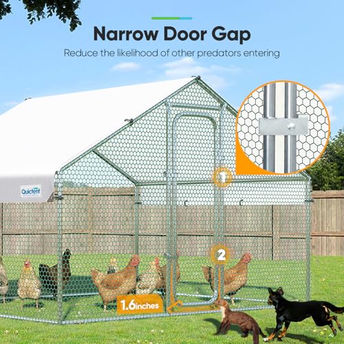 Quictent Large Metal Chicken Coop Run with Roosting Perch for 20+ Poultry, Outdoor Walk-in Hen House, 12x9x6.6FT N28773