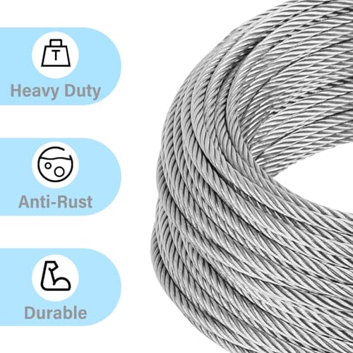 1/4" 304 Stainless Steel Aircraft Cable 30ft with Clamps & Thimble Z20799